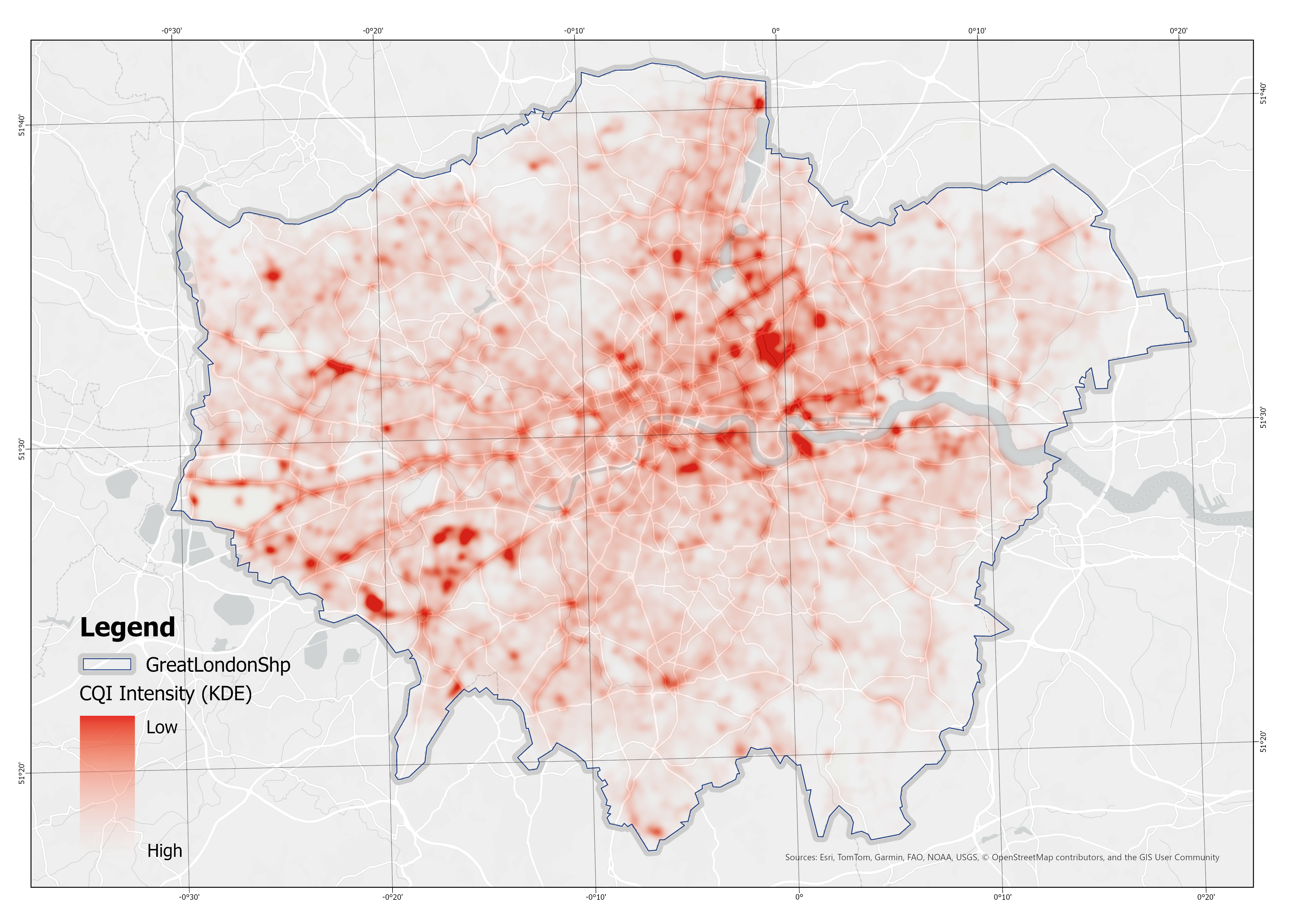 Kernel Density Estimation (KDE) of Low-CECI Road Segments