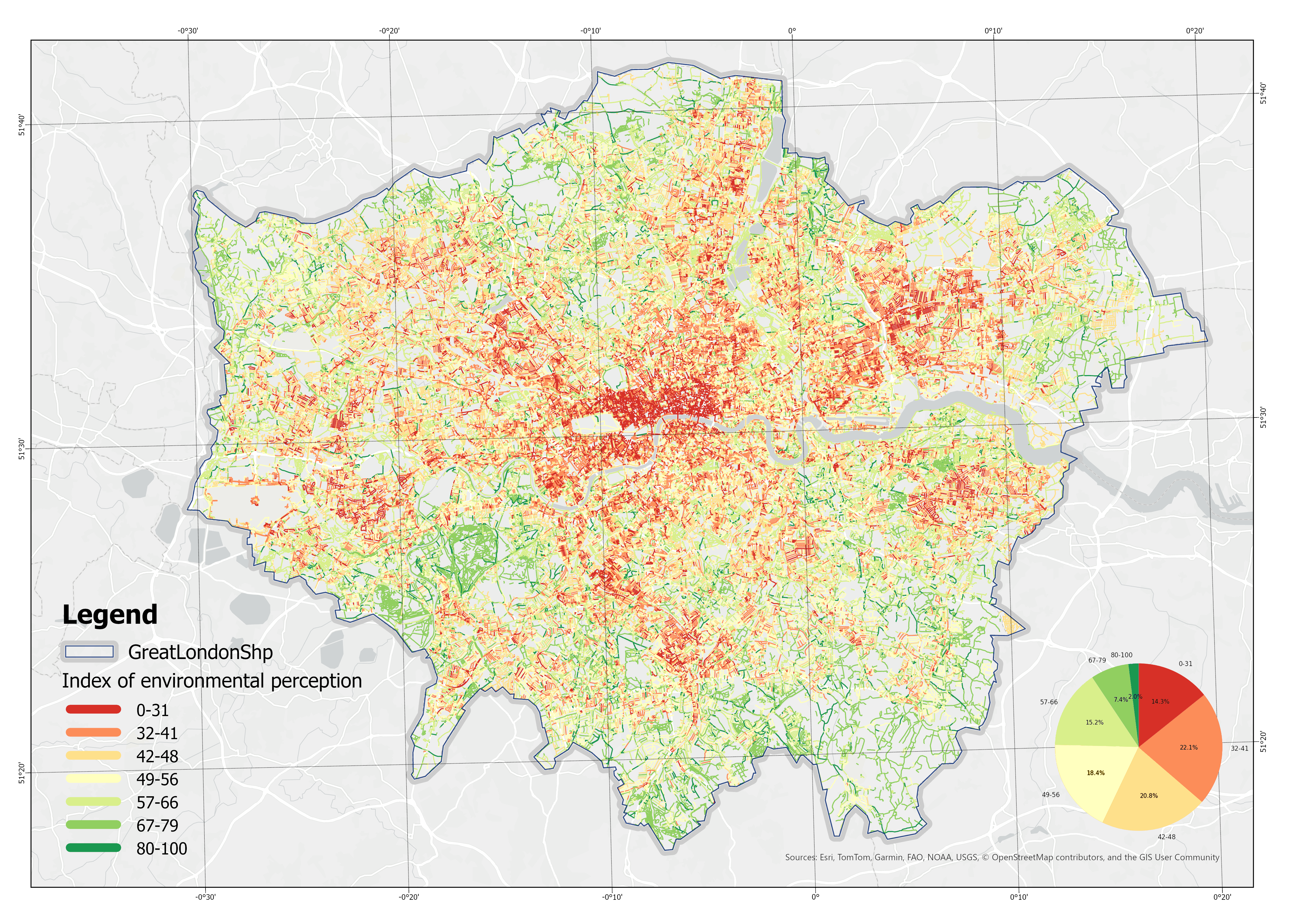 Spatial Distribution of the Index of Environmental Perception (Higher values indicate better performance)