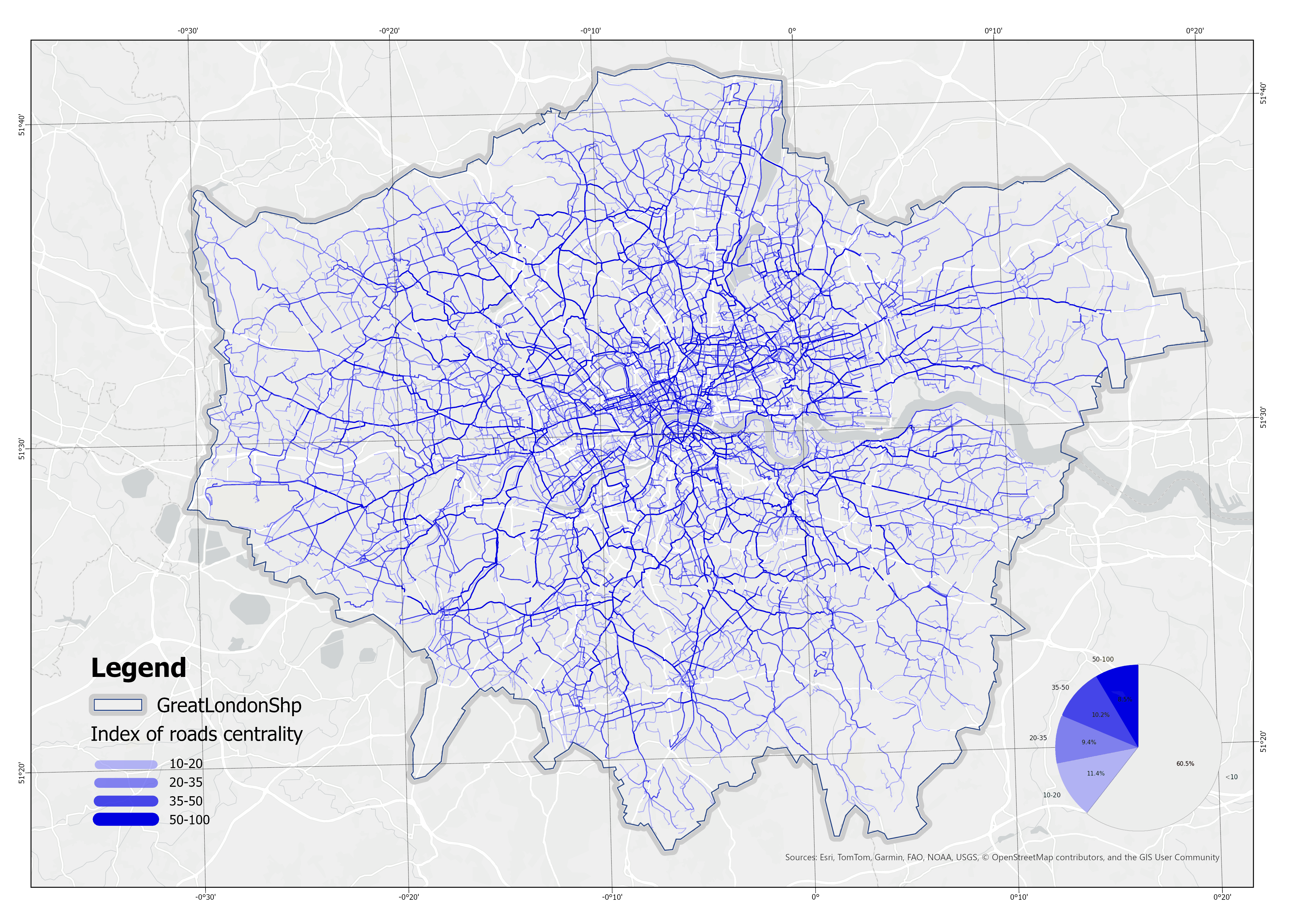 Spatial Distribution of the Index of Network Centrality (Higher values indicate better performance)