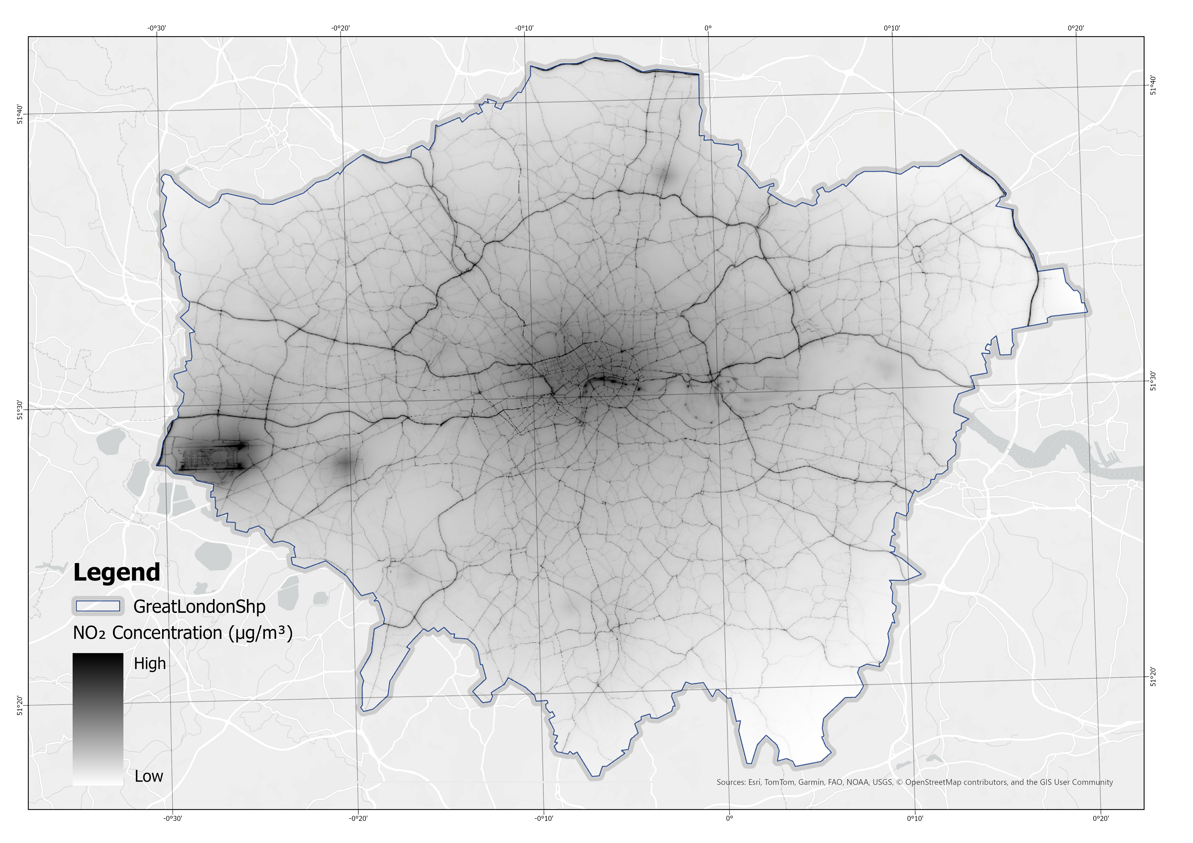 Spatial Distribution of Annual Mean NO$_2$ Concentration.
